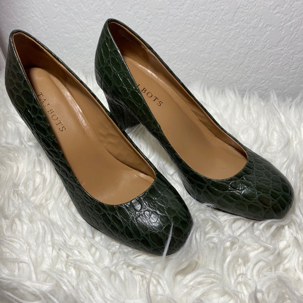 Talbots Green Shoes Size 7.5 Leather Crocodrile